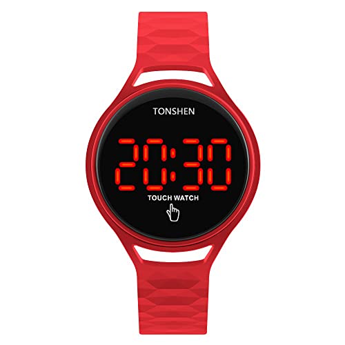 TONSHEN Damen und Kind Digital Uhren Touch-Display LED Elektronik Beleuchtung Kautschuk Armbanduhr (Rot) von TONSHEN