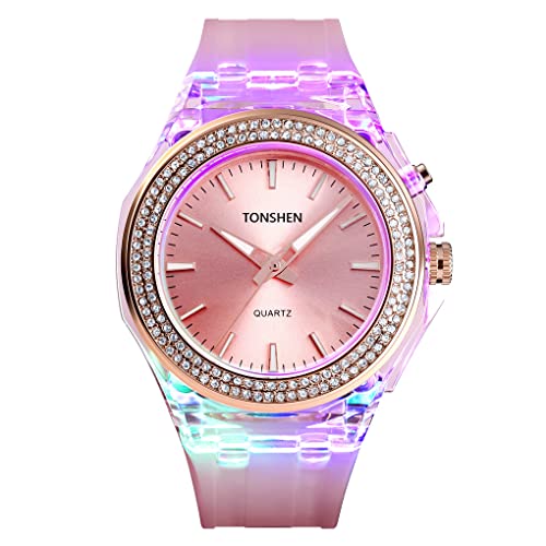 TONSHEN Damen und Mädchen Fashion Analog Quarz Uhren 50M Wasserdicht Plastik Lünette und Kautschuk Band Armbanduhr (Rose) von TONSHEN