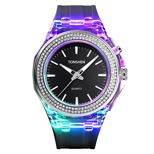 TONSHEN Damen und Mädchen Fashion Analog Quarz Uhren 50M Wasserdicht Plastik Lünette und Kautschuk Band Armbanduhr (Schwarz) von TONSHEN