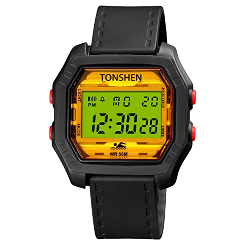 TONSHEN Damen und Teenager Uhr Outdoor Militär Sportuhr 50M Wasserdicht LED Elektronik Digitaluhr Plastik Lünette und Kautschuk Band Uhren Multifunktionale Alarm Datum Armbanduhr (Schwarz) von TONSHEN