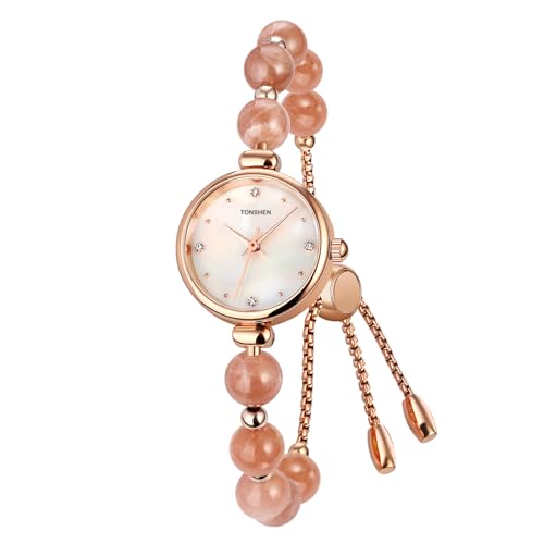TONSHEN Damenuhr Analog Quarz Damen Uhren Perle Band Edelstahl Kleidung Armbanduhr (Braun) von TONSHEN