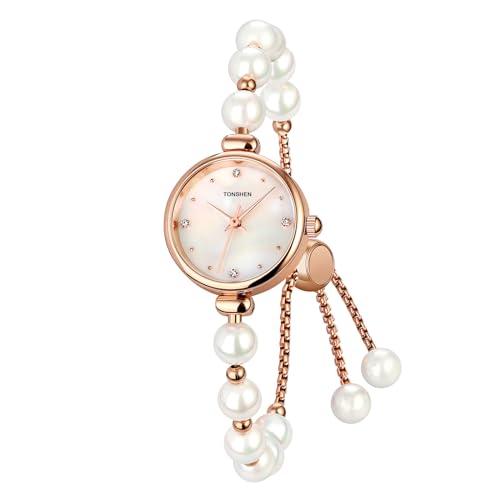 TONSHEN Damenuhr Analog Quarz Damen Uhren Perle Band Edelstahl Kleidung Armbanduhr (Weiß) von TONSHEN