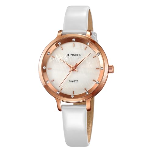 TONSHEN Damenuhr Analog Uhr Edelstahl Quarzuhr Uhren Kleid Uhren Leuchtende Zeiger Leder Band Armbanduhr von TONSHEN