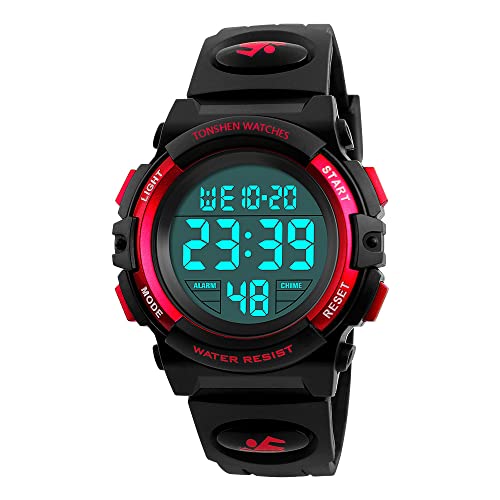 TONSHEN Damenuhr Digital Sport OutdoorSport 50M Wasserdicht Uhr Große Anzahl Plastik mit Silikon Uhr Militär Alarm Stoppuhr Armbanduhr für Kinder von TONSHEN