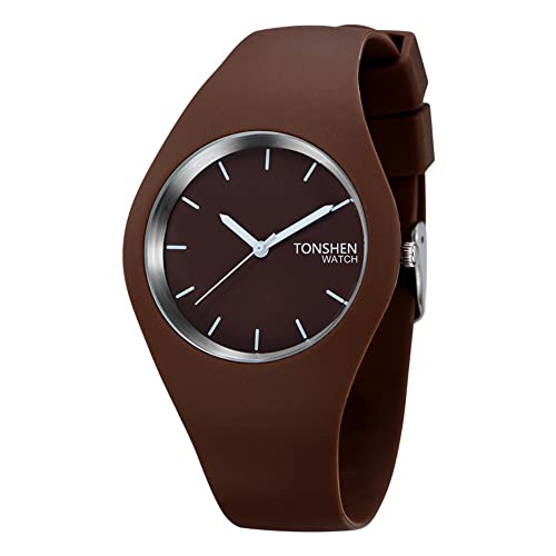 TONSHEN Damenuhr Fashion Analog Quarz Uhren Einfach Casual Kautschuk Armbanduhr für Damen Mädchen 12 Farbe (Braun) von TONSHEN