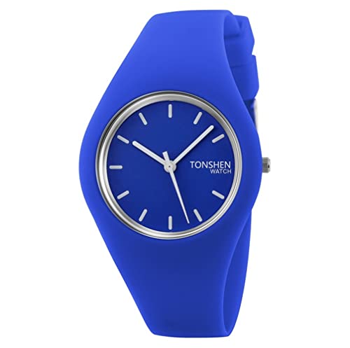 TONSHEN Damenuhr Fashion Analog Quarz Uhren Einfach Casual Kautschuk Armbanduhr für Damen Mädchen 12 Farbe (Dunkelblau) von TONSHEN