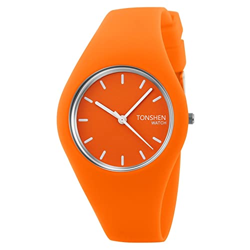 TONSHEN Damenuhr Fashion Analog Quarz Uhren Einfach Casual Kautschuk Armbanduhr für Damen Mädchen 12 Farbe (Orange) von TONSHEN