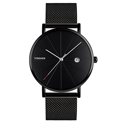 TONSHEN Fashion Herrenuhr Analog Quarz Edelstahl Uhren Datum Armbanduhr (Schwarz) von TONSHEN