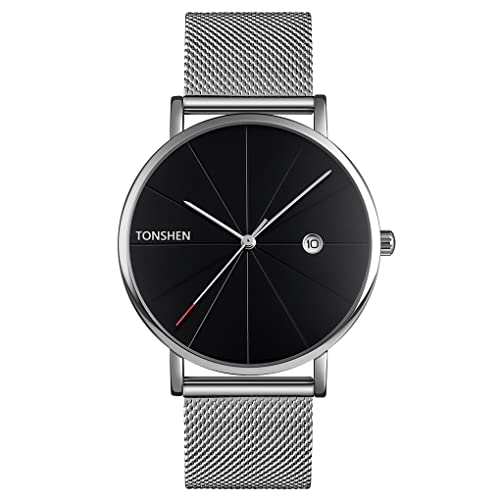 TONSHEN Fashion Herrenuhr Analog Quarz Edelstahl Uhren Datum Armbanduhr (Silber) von TONSHEN