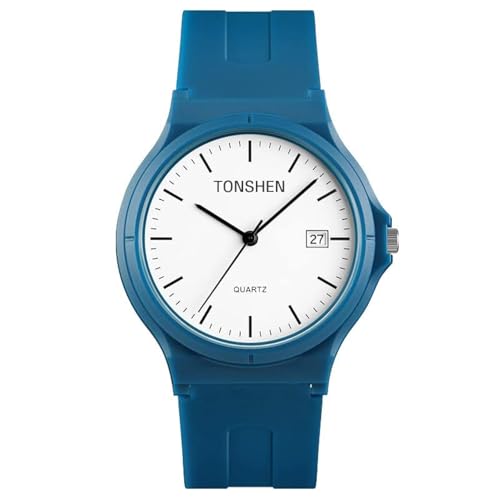 TONSHEN Fashion Junge und Mädchen Uhren Wasserdicht Plastik Lünette mit Kautschuk Band Casual Analog Quarz Armbanduhren (Blau) von TONSHEN