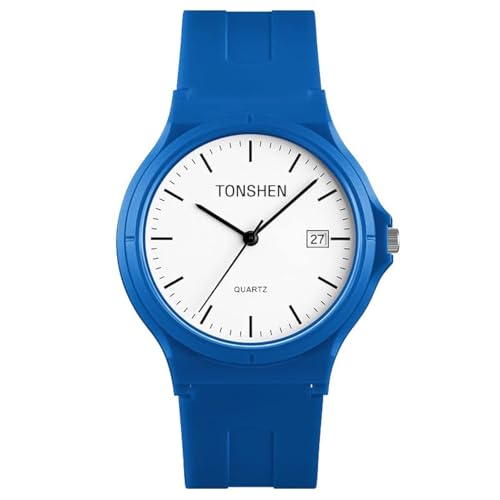 TONSHEN Fashion Junge und Mädchen Uhren Wasserdicht Plastik Lünette mit Kautschuk Band Casual Analog Quarz Armbanduhren (Blau 2) von TONSHEN