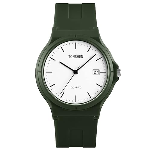TONSHEN Fashion Junge und Mädchen Uhren Wasserdicht Plastik Lünette mit Kautschuk Band Casual Analog Quarz Armbanduhren (Grün) von TONSHEN