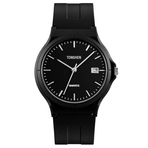 TONSHEN Fashion Junge und Mädchen Uhren Wasserdicht Plastik Lünette mit Kautschuk Band Casual Analog Quarz Armbanduhren (Schwarz 2) von TONSHEN