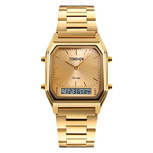TONSHEN Herren Mode Multifunktions Outdoor Sport Uhr Wasserdicht LED Hintergrundbeleuchtung Alarm Stoppuhr Analo Quarz LED Elektronische Digitale Drei Zeit Edelstahl Uhren, gold, Armband TONSHEN Herren Mode Multifunktions Outdoor Sport Uhr Wasserdicht LED Hintergrundbeleuchtung Alarm Stoppuhr Analo Quarz LED Elektronische Digitale Drei Zeit Edelstahl Uhren, gold, Armband von TONSHEN