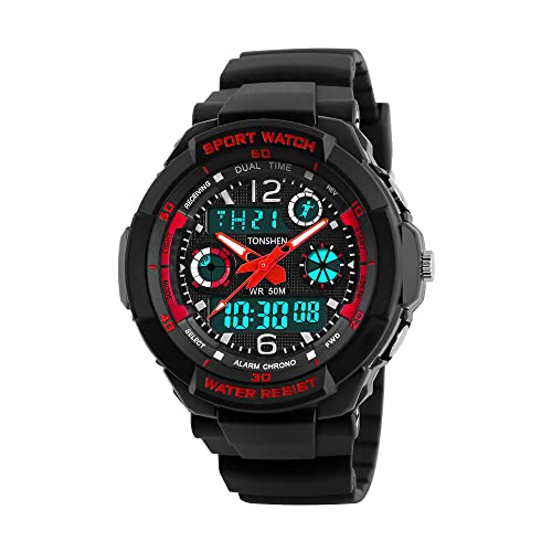 TONSHEN Herren Damen Sportuhr Multifunktional 50M Wasserdicht Outdoor Militär Taktik Digital Uhren Plastik Lünetten und Kautschuk Band Analo Quarz LED Doppelte Zeit Armbanduhr (Damen) von TONSHEN