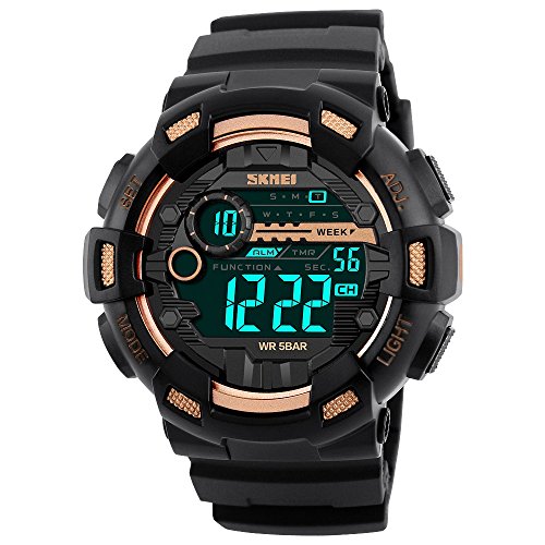 TONSHEN Herren Digital Armbanduhr Wasserdicht Militär Sportuhr Alarm Datum Kalender Uhr für Männer Plastik mit Kautschuk Band Outdoor Uhren (Gelb) von TONSHEN