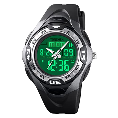 TONSHEN Herren Digital Uhren Analog Quarz LED Elektronik Licht DREI Zeit 50M Wasserdicht Outdoor Militär Sportuhr Alarm Datum Stoppuhr Plastik Armbanduhr (Grau) von TONSHEN