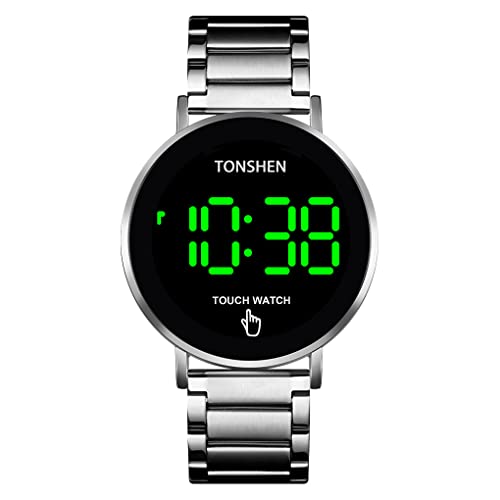 TONSHEN Herren Digital Uhren Berühren LED Elektronik Beleuchtung Edelstahl Armbanduhr (Silber) von TONSHEN