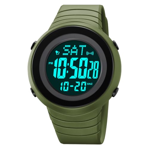 TONSHEN Herren Digitaluhr Sportuhr Outdoor Militär Uhren Multifunktional Wasserdicht LED Elektron Licht Armbanduhr Plastik Lünette und Kautschuk Band (Grün) von TONSHEN