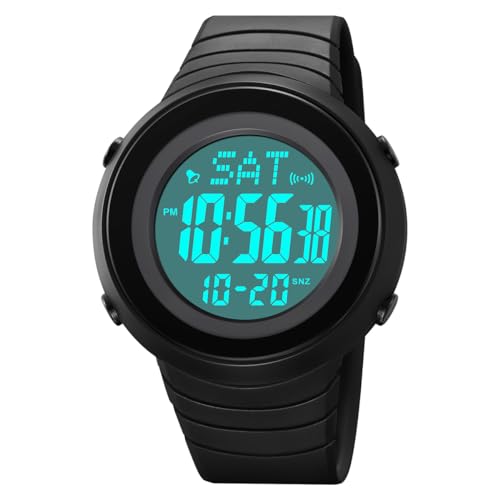 TONSHEN Herren Digitaluhr Sportuhr Outdoor Militär Uhren Multifunktional Wasserdicht LED Elektron Licht Armbanduhr Plastik Lünette und Kautschuk Band (Schwarz) von TONSHEN