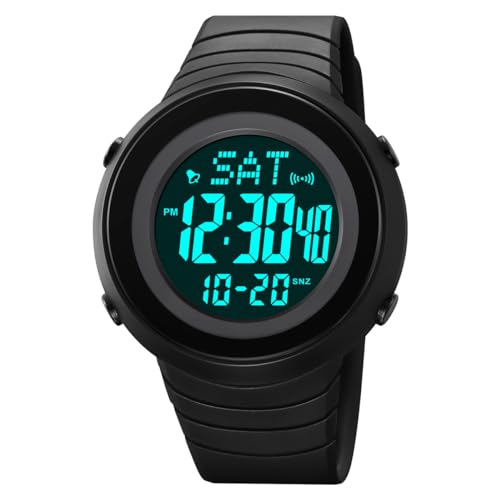 TONSHEN Herren Digitaluhr Sportuhr Outdoor Militär Uhren Multifunktional Wasserdicht LED Elektron Licht Armbanduhr Plastik Lünette und Kautschuk Band (Schwarz 2) von TONSHEN