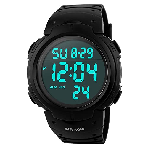 TONSHEN Herren Digitaluhr Sportuhr Wasserdicht Armbanduhr Stoßfest Silikon Band Militär Uhr Stoppuhr Datum LED Lichter Alarm Outdoor Uhren, Schwarz von TONSHEN