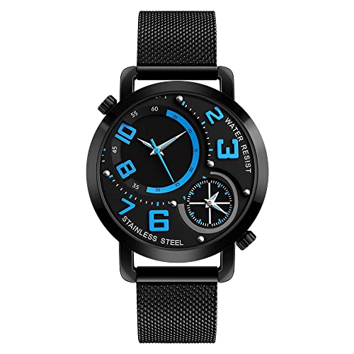 TONSHEN Herren Fashion Casual Edelstahl Uhren Analog Quarz Doppelte Zeit Armbanduhren (Blau) von TONSHEN