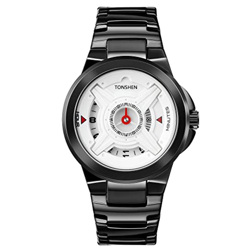 TONSHEN Herren Fashion Edelstahl Uhren Einfaches Stil Casual Analog Quarz Armbanduhr (Weiß) von TONSHEN