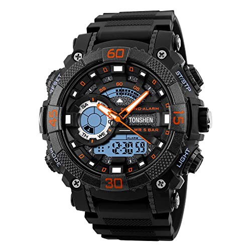 TONSHEN Herren LED Digital Sport Uhr 50M Wasserdicht Outdoor Militär Tactical Elektronische Doppel Zeit Modische Plastik mit Silikon Band Armbanduhr von TONSHEN