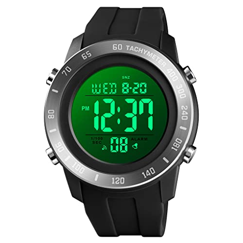 TONSHEN Herren LED Elektronik Digital Outdoor Sport Uhr Doppelte Zeit Alarm Stoppuhr Plastik Uhren 50M Wasserdicht (Schwarz) von TONSHEN