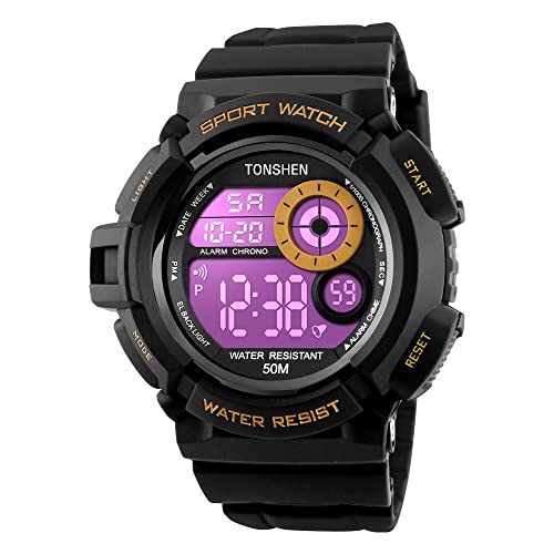 TONSHEN Herren Multifunktion Outdoor Militär Uhren Digitaluhr Sportuhr Mehrfarbig LED Licht 50M Wasserdicht Groß Plastik Lünetten mit Kautschuk Band Armbanduhr (Gelb) von TONSHEN