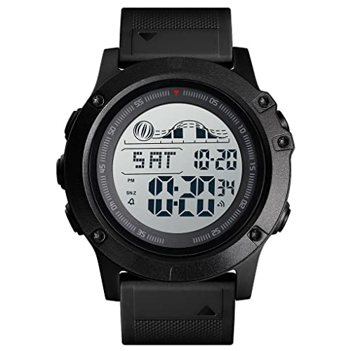 TONSHEN Herren Outdoor Sport Digital 50M Wasserdicht Uhren LED Elektronik Doppelte Zeit Countdown Alarm Stoppuhr Plastik Armbanduhr (Schwarz) von TONSHEN