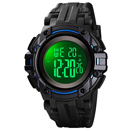 TONSHEN Herren Outdoor Sport Digital Uhren LED Elektronik Alarm Stoppuhr Plastik Armbanduhr 50M Wasserdicht (Blau) von TONSHEN