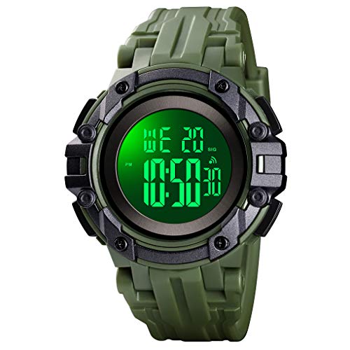 TONSHEN Herren Outdoor Sport Digital Uhren LED Elektronik Alarm Stoppuhr Plastik Armbanduhr 50M Wasserdicht (Grün) von TONSHEN