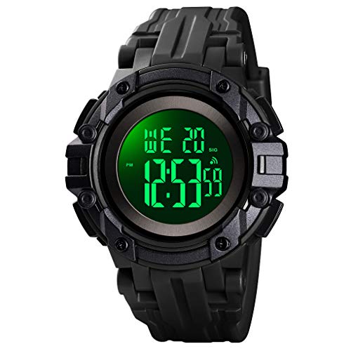 TONSHEN Herren Outdoor Sport Digital Uhren LED Elektronik Alarm Stoppuhr Plastik Armbanduhr 50M Wasserdicht (Schwarz) von TONSHEN