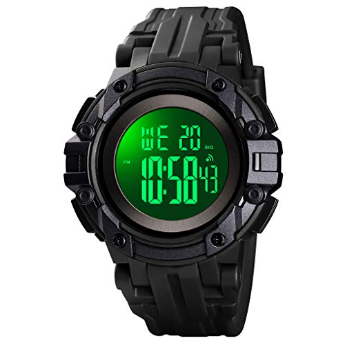 TONSHEN Herren Outdoor Sport Digital Uhren LED Elektronik Alarm Stoppuhr Plastik Armbanduhr 50M Wasserdicht (Schwarz2) von TONSHEN