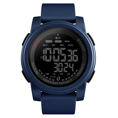 TONSHEN Herren Outdoor Sport Uhren 50M Wasserdicht LED Elektronik Multifunktional Schrittzähler Kalorien Double Zeit Alarm Militär Digitaluhr (Blau) von TONSHEN
