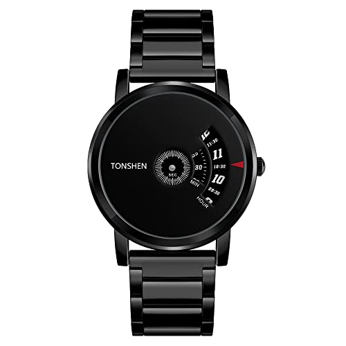 TONSHEN Herren Quarz Uhren Mode Minimalismus Design Analog Armbanduhr Edelstahl Lünette Uhr, Schwarz von TONSHEN