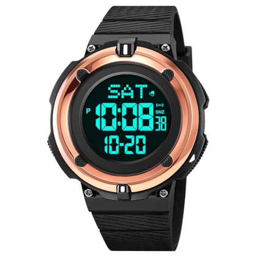 TONSHEN Herren Sport Digital Wasserdicht Plastik Uhren Outdoor Militär Multifunktional LED Elektronik Doppelte Zeit Armbanduhr (Rose) von TONSHEN