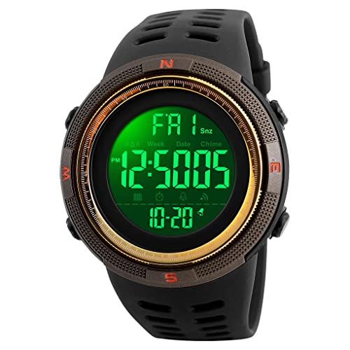 TONSHEN Herren Sport Uhr Wasserdicht LED Tactical Militär Armbanduhr Plastik mit Silikon Modisch Digital Uhr Quarzuhr Doppel Zeit Kalender Alarm Stoppuhr EL Licht Uhren für Männer Jungen (Braun) von TONSHEN