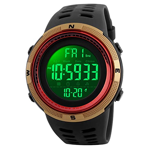 TONSHEN Herren Sport Uhr Wasserdicht LED Tactical Militär Armbanduhr für Männer Digital Uhr Quarzuhr Doppel Zeit Kalender Alarm Stoppuhr Licht Uhren von TONSHEN