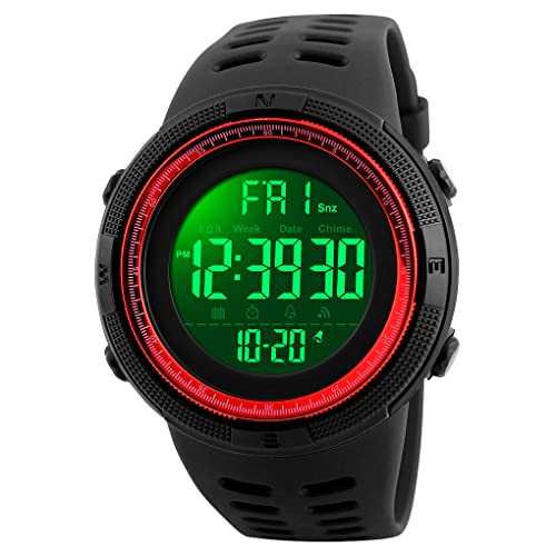 TONSHEN Herren Sport Uhr Wasserdicht Tactical Militär Armbanduhr Plastik mit Silikon Digital Uhr Quarzuhr Doppel Zeit Alarm Stoppuhr LED Licht Uhren von TONSHEN