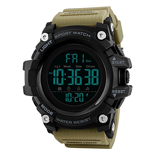 TONSHEN Herren Sport Uhren 50M Wasserdicht Groß Plastik Lünetten mit Kautschuk Band Digitaluhr LED Elektronik Countdown Doppelte Zeit Alarm Armbanduhr (Gelb) von TONSHEN