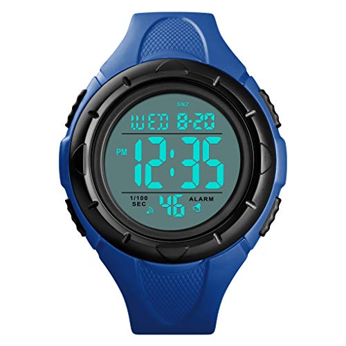 TONSHEN Herren Sport Uhren Digitaluhr 50M Wasserdicht LED Elektronik Doppelte Zeit Plastik Armbanduhr Alarm Countdown Stoppuhr (Blau) von TONSHEN
