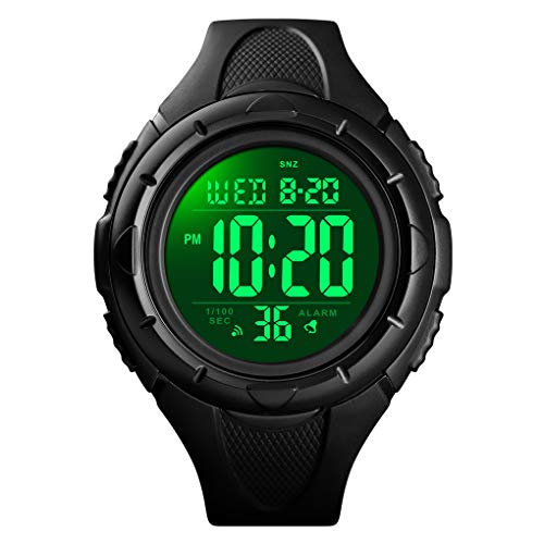TONSHEN Herren Sport Uhren Digitaluhr 50M Wasserdicht LED Elektronik Doppelte Zeit Plastik Armbanduhr Alarm Countdown Stoppuhr (Schwarz) von TONSHEN