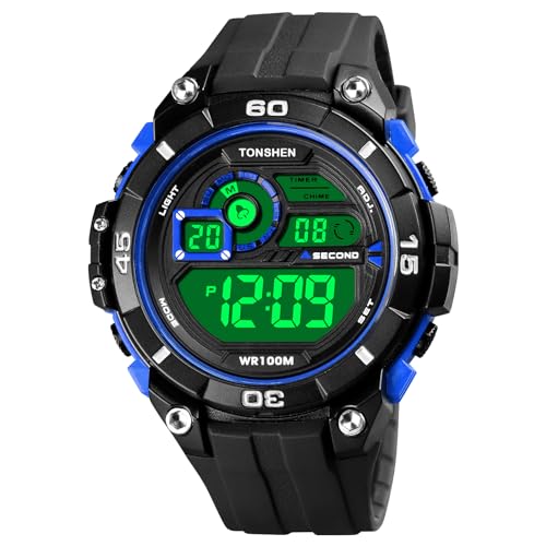 TONSHEN Herren Uhr Digitaluhr Outdoor Wasserdicht Sportuhr Doppelte Zeit Alarm Countdown Stoppuhr Multifunktional LED Elektronik Plastik Uhren (Blau) von TONSHEN