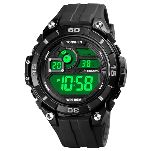 TONSHEN Herren Uhr Digitaluhr Outdoor Wasserdicht Sportuhr Doppelte Zeit Alarm Countdown Stoppuhr Multifunktional LED Elektronik Plastik Uhren (Schwarz) von TONSHEN
