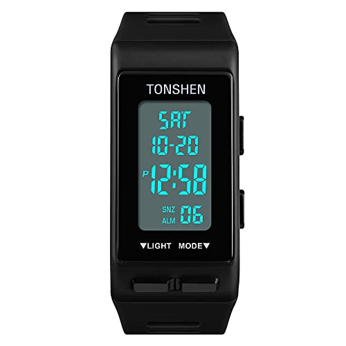 TONSHEN Herren und Damen Digital Uhren Outdoor Militär Multifunktional LED Elektronik Doppelte Zeit Stoppuhr Sportuhr Plastik Armbanduhr und Kautschuk Band (Schwarz) von TONSHEN