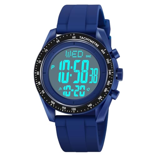 TONSHEN Herren und Damen Outdoor 50M Wasserdicht Multifunktional Sportuhr LED Elektronik Doppelte Zeit Alarm Stoppuhr Digitaluhr Taktik Militär Plastik Uhren (Blau) von TONSHEN