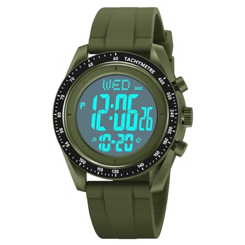 TONSHEN Herren und Damen Outdoor 50M Wasserdicht Multifunktional Sportuhr LED Elektronik Doppelte Zeit Alarm Stoppuhr Digitaluhr Taktik Militär Plastik Uhren (Grün) von TONSHEN